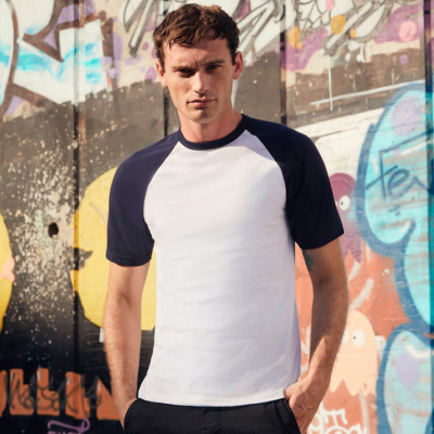 Футболка"Short Sleeve Baseball T", белый с красным_L, 100% х/б, 160 г/м2